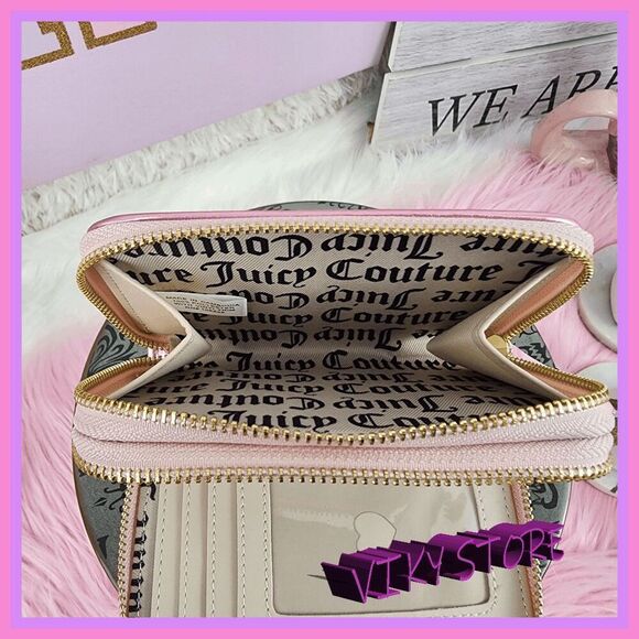💖 NWT Juicy Couture Pink Diamond Velvet ID Coin Bag Double Zipper #7220 💖 - Picture 9 of 11